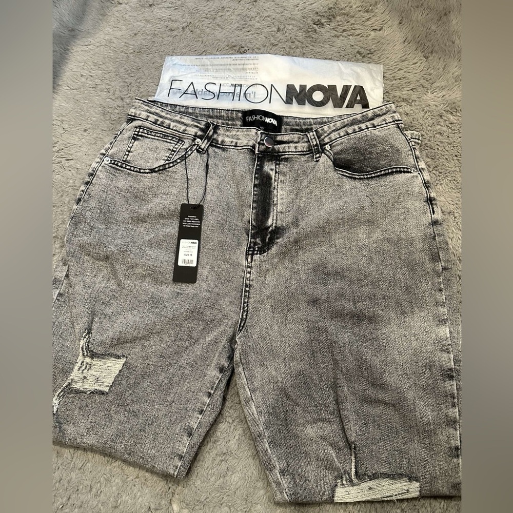 Fashion Nova Black and Gray Ripped Jeans